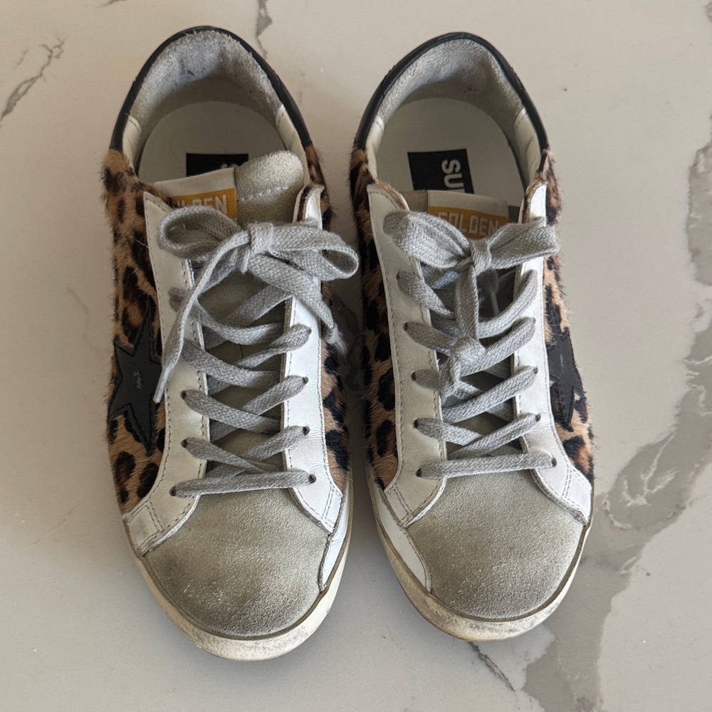 Golden Goose Leopard and Gray Sneakers